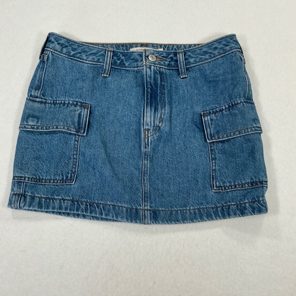 Levis‎ 94 Cargo Skirt Womens 26 Medium Wash Blue Denim Mini Utility A2693-0001